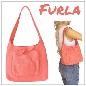 RARE 🎀 FURLA Coral Leather Shoulder Bag
